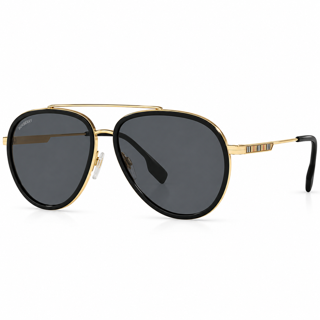 Burberry Gold Metal Aviator Sunglasses with Black Lenses for Men and Women (B3125)