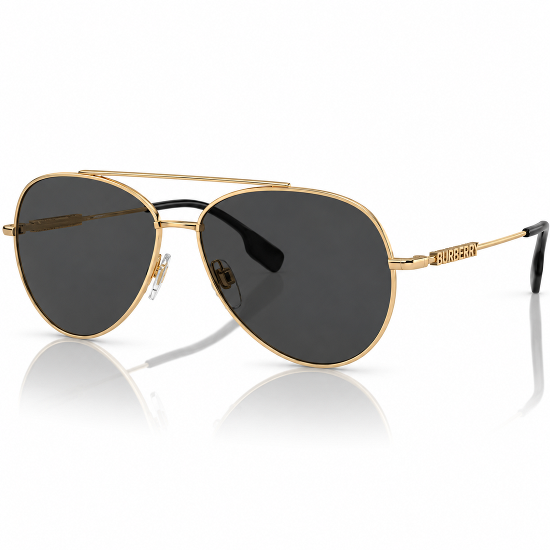 Burberry Gold Metal Aviator Sunglasses with Black UV Protection Lenses (B3147)