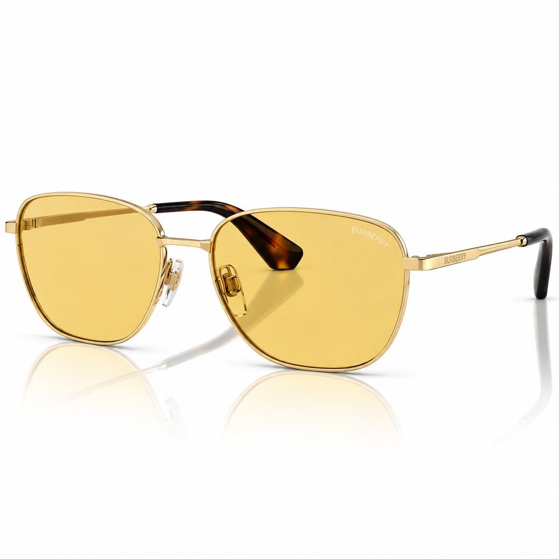 Burberry Gold Metal Square Aviator Sunglasses with Yellow Lenses (B3171)