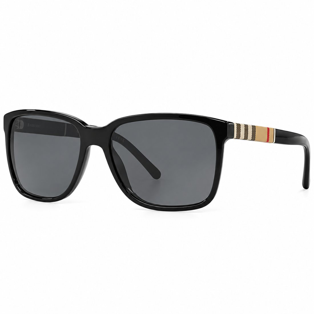 Burberry Black and Vintage Check Square Sunglasses for Men with Grey Lenses (B4181)