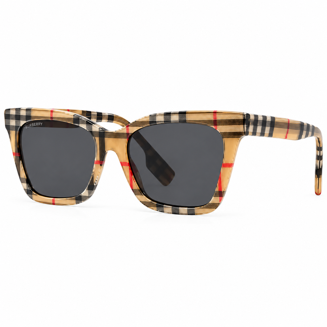 Burberry Women Vintage Check Square Sunglasses with Dark Grey Lenses (B4346)