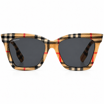 Burberry Women Vintage Check Square Sunglasses with Dark Grey Lenses (B4346)