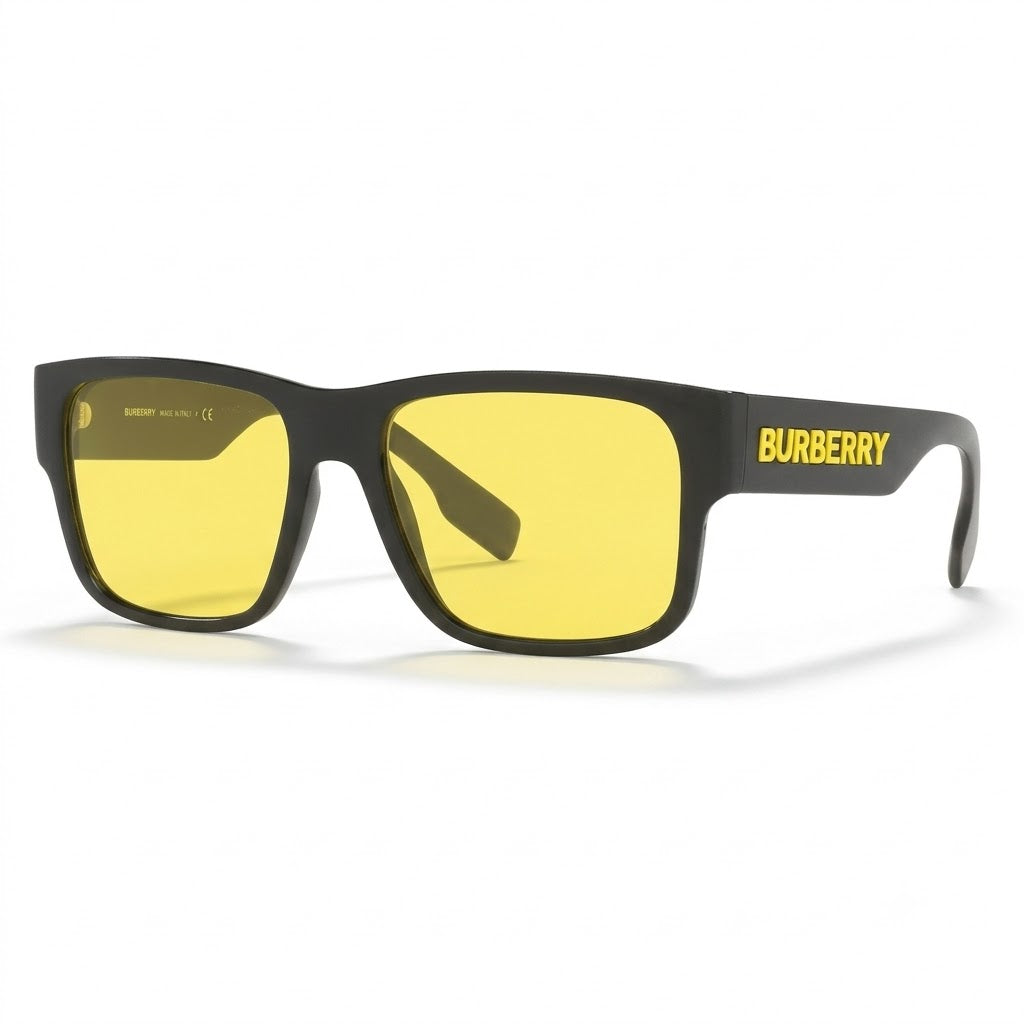 Burberry Matte Black Acetate Sunglasses with Yellow Lenses for Men (B4358)