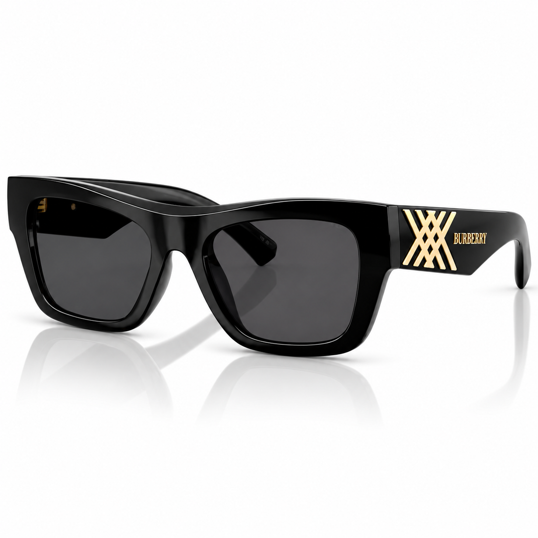Burberry Black and Havana Yellow Square Sunglasses for Women with Grey Lenses (B4490-U)