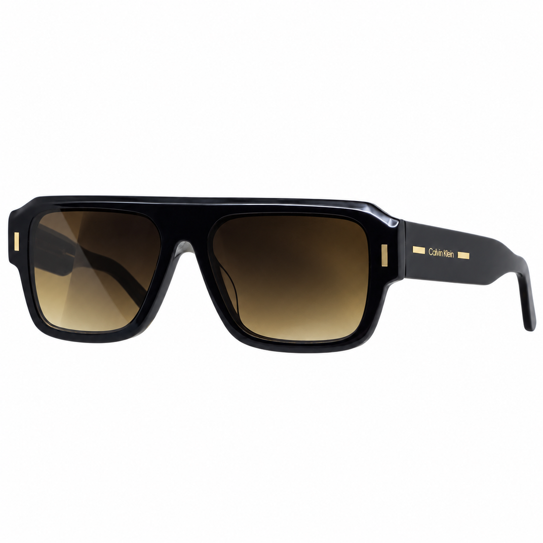 Calvin Klein Men Black Full Rim Sunglasses with Gradient Brown Nylon Lenses (CK24501S)