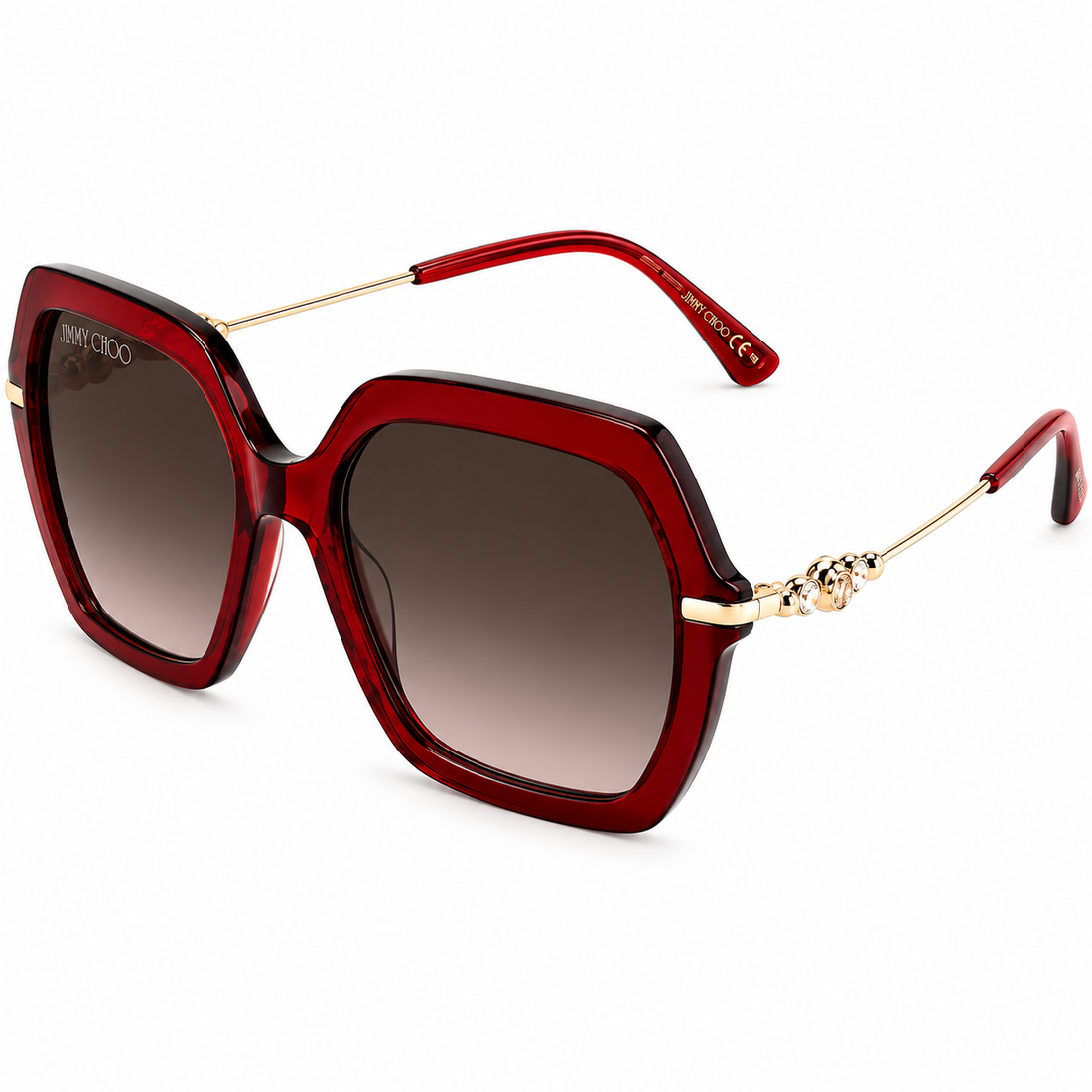 Jimmy Choo Red Hexagonal Sunglasses with Gold Crystal Detail (ESTHER S)