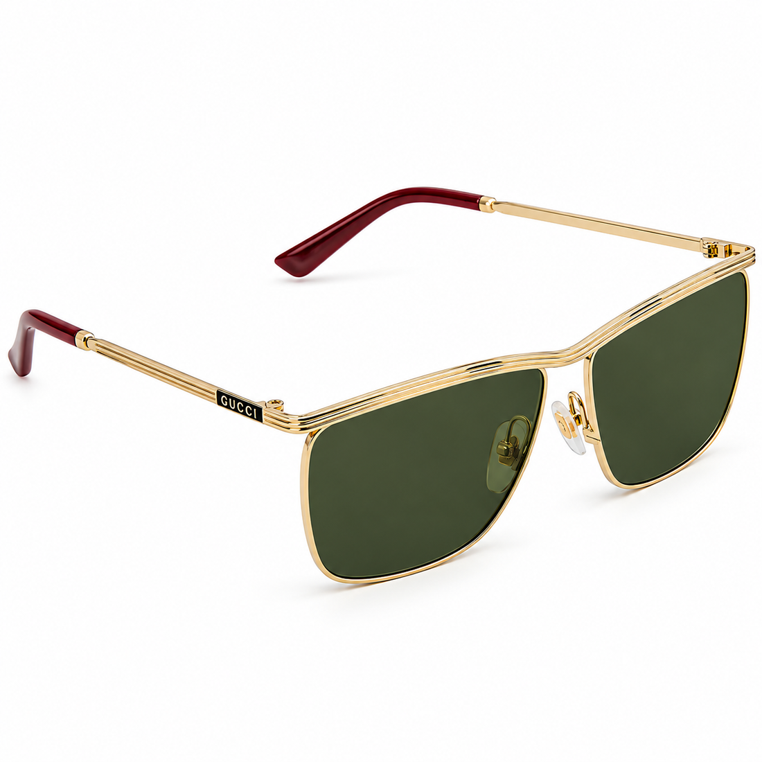 Gucci Men Gold Metal Square Sunglasses with Green UV Protection Lenses (GG0821S)