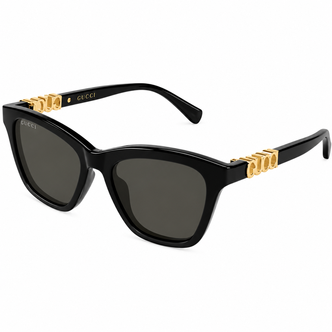Gucci Black Acetate Square Sunglasses with Gold Logo Detail (GG2032S)