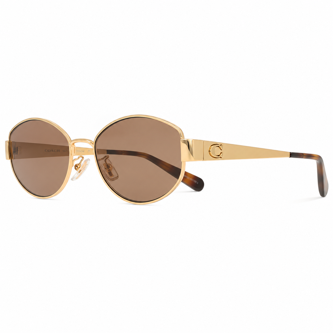 Coach Women Full Rim Gold Metal Oval Sunglasses with Dark Brown Lenses (HC7192D)