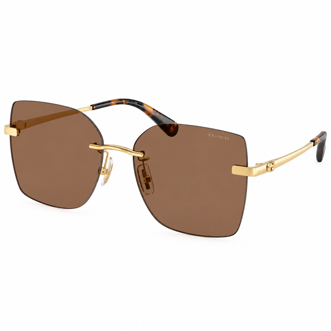 Coach Men Rimless Gold And Rose Gold Metal Square Designer Sunglasses with Dark Brown Lenses (HC7193D)