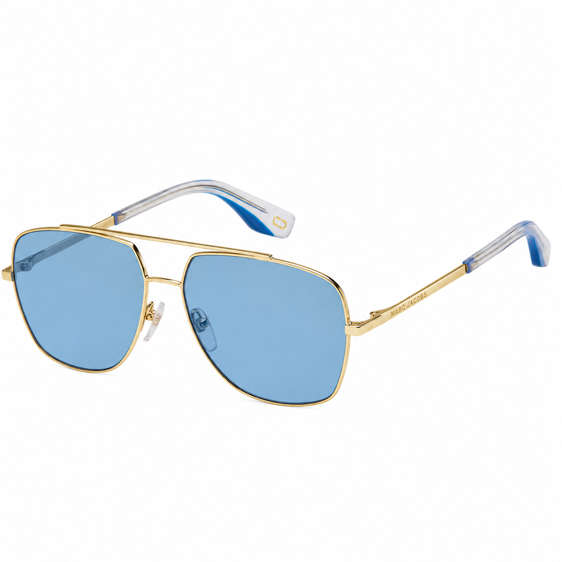 Marc Jacobs Men Blue Lens Gold Metal Rimless Aviator Sunglasses (MARC271S)