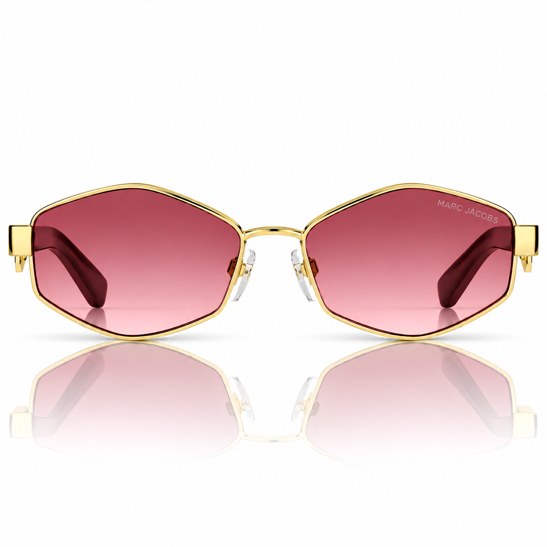 Marc Jacobs Geometric Gold Full Rim Sunglasses with Pink Grey Lenses (MARC496)