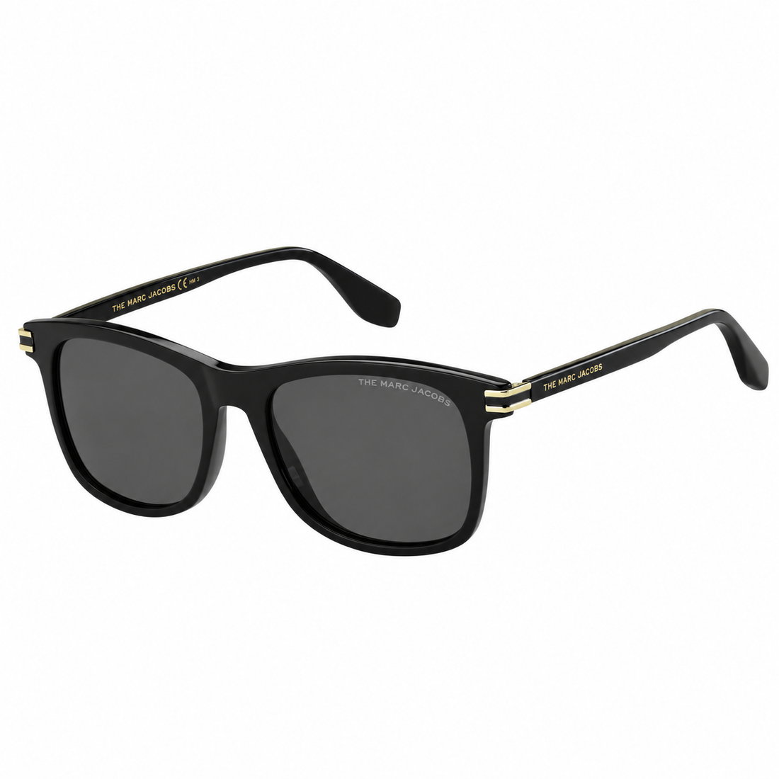 Marc Jacobs Black Acetate Full Rim Sunglasses with Grey Lenses and Gold Accents (MARC530S)