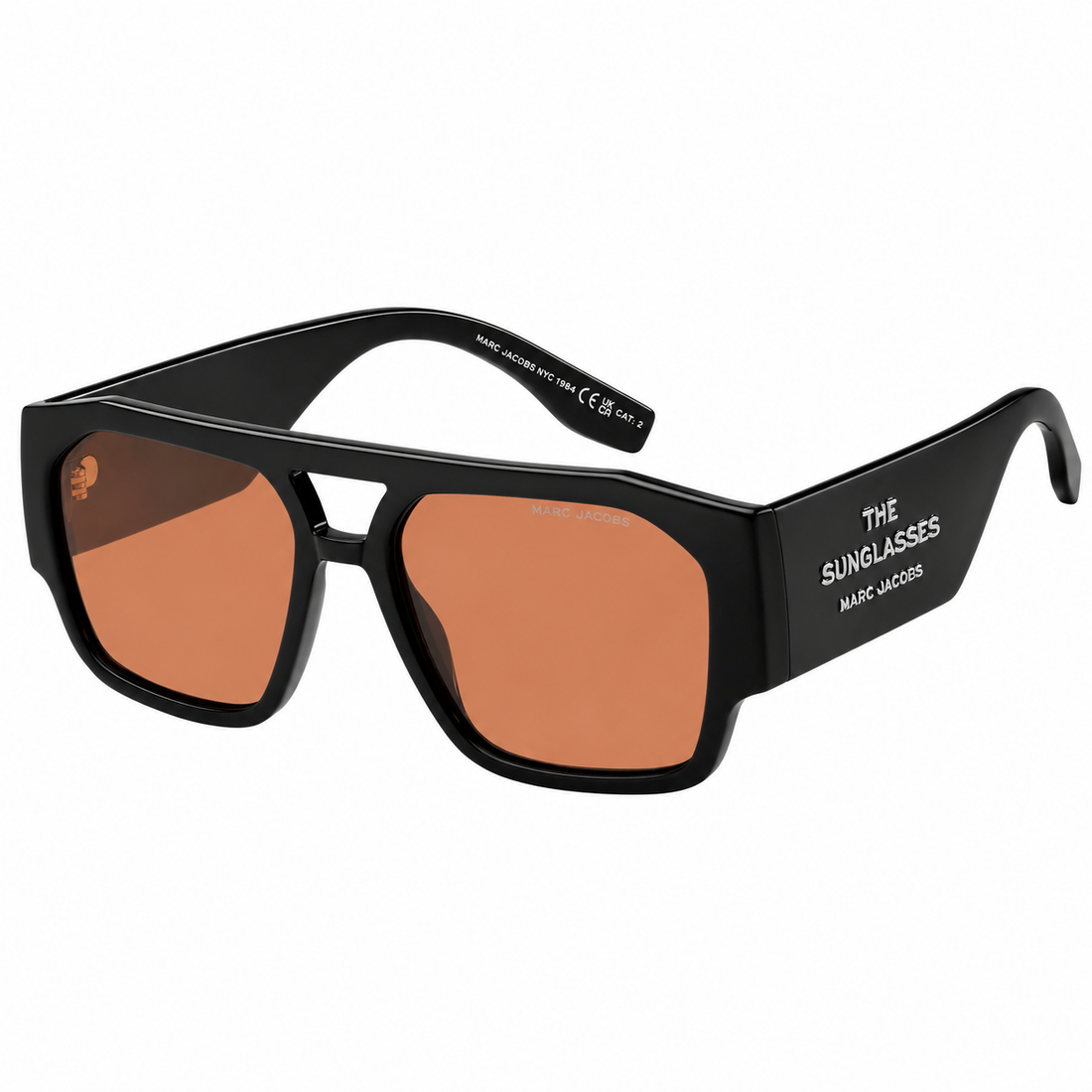 Marc Jacobs Oversized Black Acetate Rectangular Sunglasses with Pink Lenses for Women (MARC860S)
