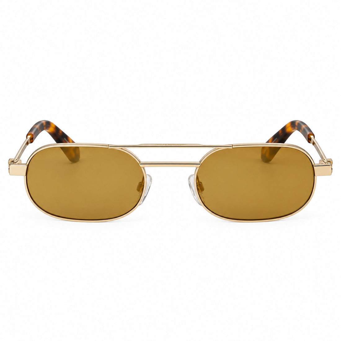 Off-White Gold Metal Round Navigator Sunglasses with Brown Temple Tips (OERI123)