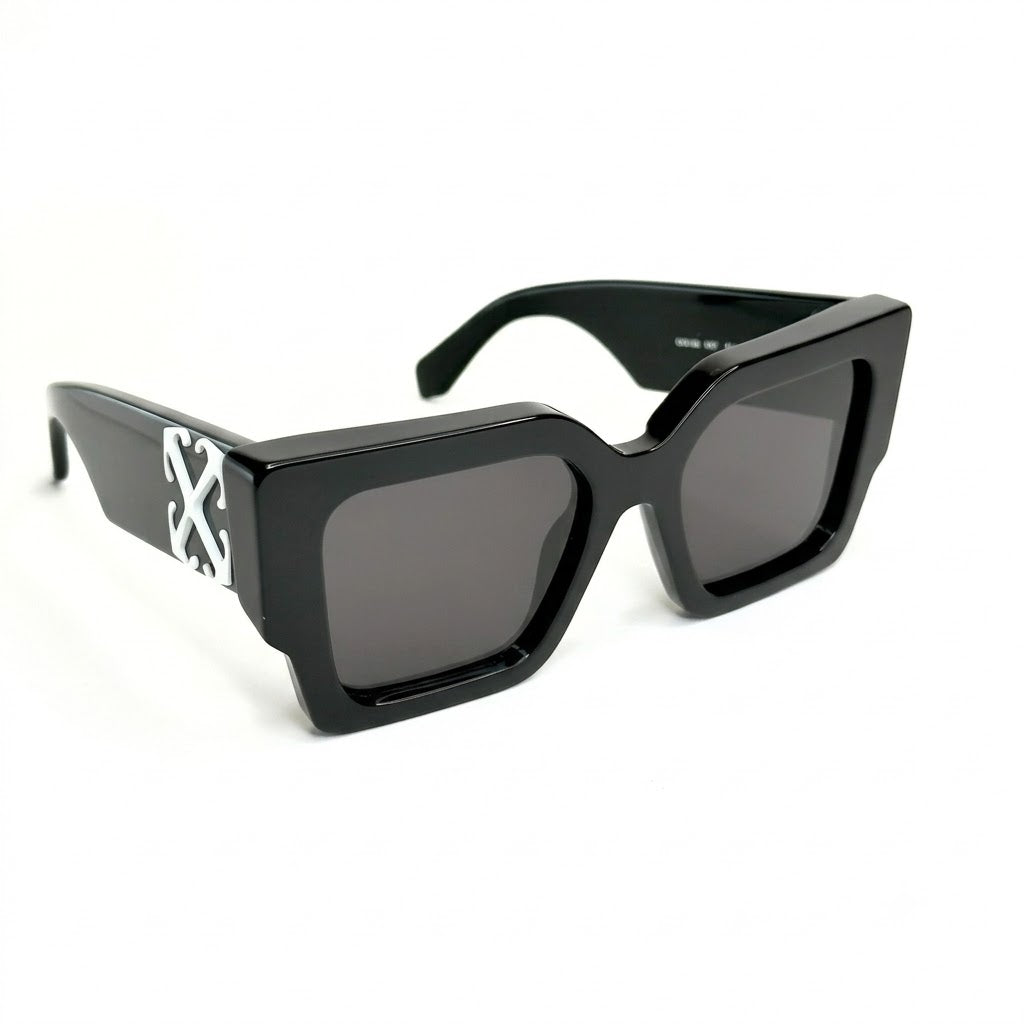 Off-White Black Acetate Square Sunglasses with Grey UV Protection Lenses (OERI128)
