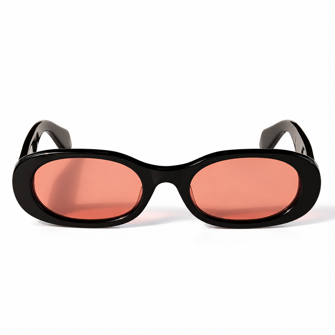 Off-White Black Acetate Oval Sunglasses with Red Category 2 Lenses (OW1033)