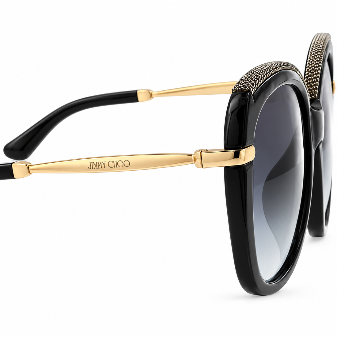 Jimmy Choo Black Geometric Sunglasses with Gold Trim and Grey Gradient Lenses (PHEBE FS)
