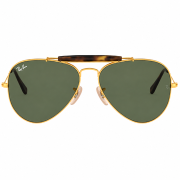 Ray-Ban Full Rim Aviator Sunglasses with Gold Metal Frame and Green Lenses (RB3029)