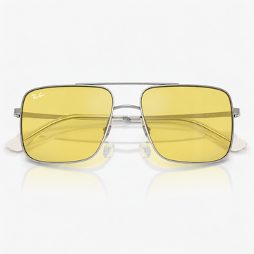 Ray-Ban Unisex Square Full Rim Sunglasses with Silver Metal Frame (RB3758)