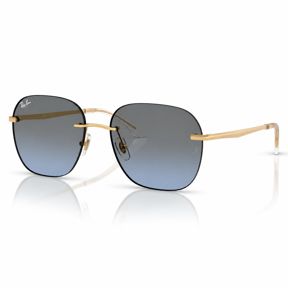 Ray-Ban Unisex Rimless Sunglasses with Gold Metal Temples and Light Blue Green Lenses (RB3787I)