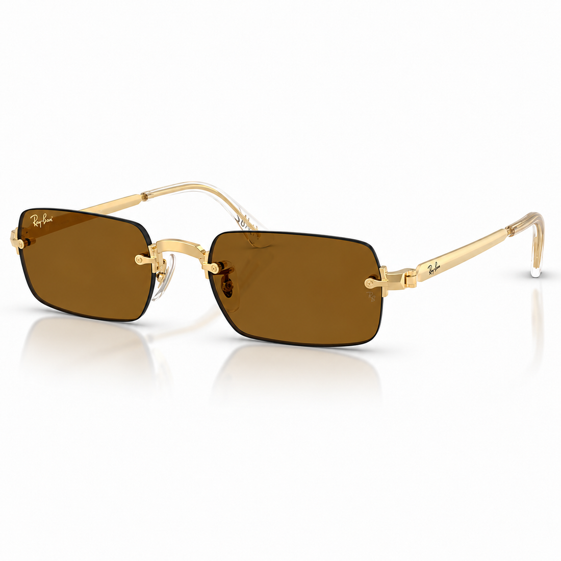 Ray-Ban Unisex Rimless Polarized Sunglasses with Gold Metal Temples and Colored Lenses (RB3928)