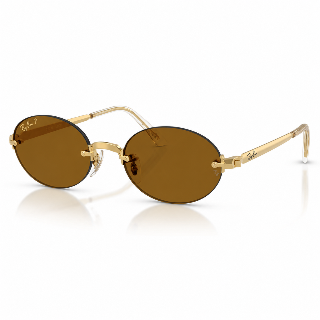 Ray-Ban Unisex Rimless Oval Sunglasses with Gold Metal Frame and Brown Lenses (RB3929)