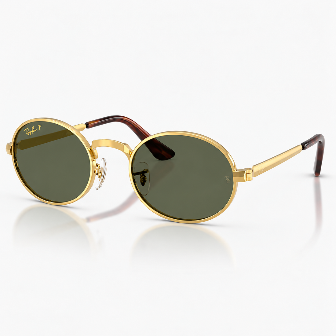 Ray-Ban Round Full Rim Sunglasses with Gold Metal Frame and Green Polarized Lenses (RB3931)