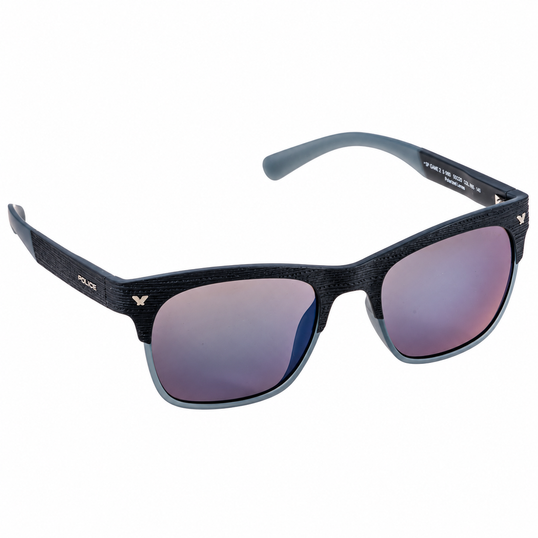 Police Unisex Navy Acetate Full Rim Polarized Sunglasses with Blue Lenses (S1950)