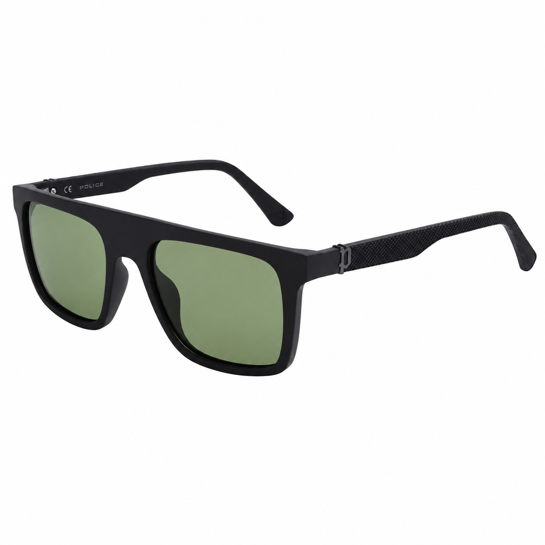 Police Men Black Acetate Full Rim Sunglasses with Green Lenses (SPLF61K)
