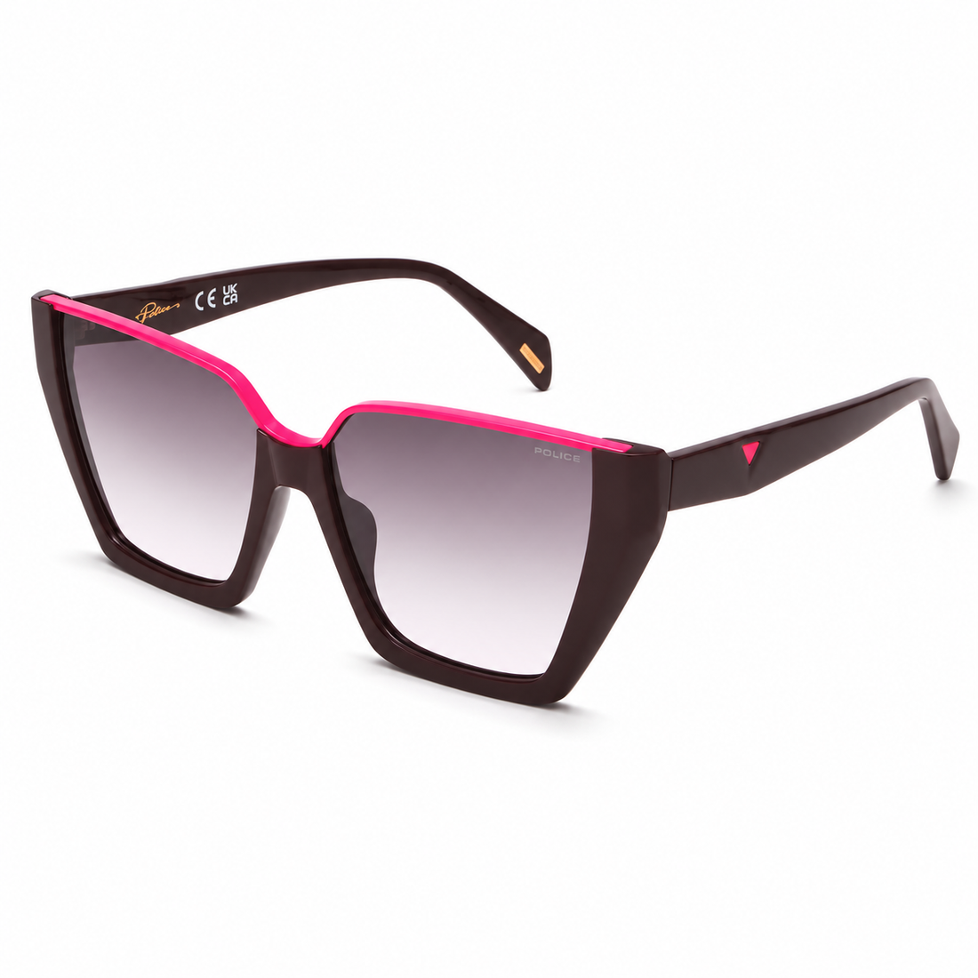 Police Women Black Acetate Full Rim Sunglasses with Pink Accents and Gradient Lenses (SPLL33K)