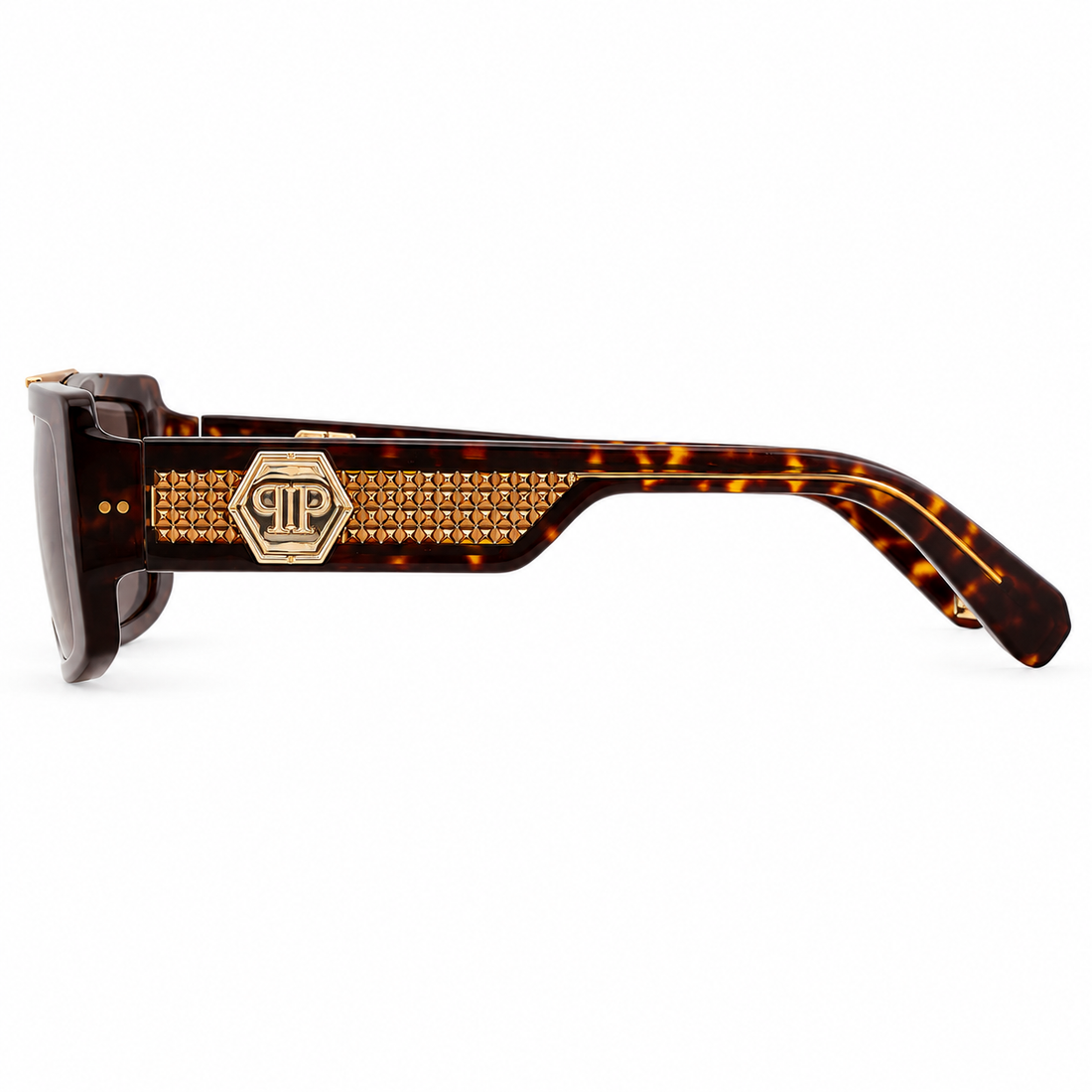Philipp Plein Tortoise Square Acetate Titanium Sunglasses with Brown Lenses (SPP003V)
