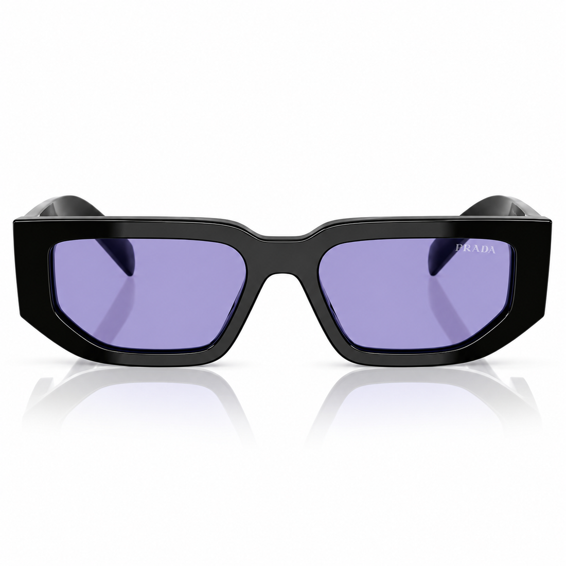 Prada Black Rectangle Sunglasses with Violet Lenses and Luxury Metal Detail (SPR09Z)