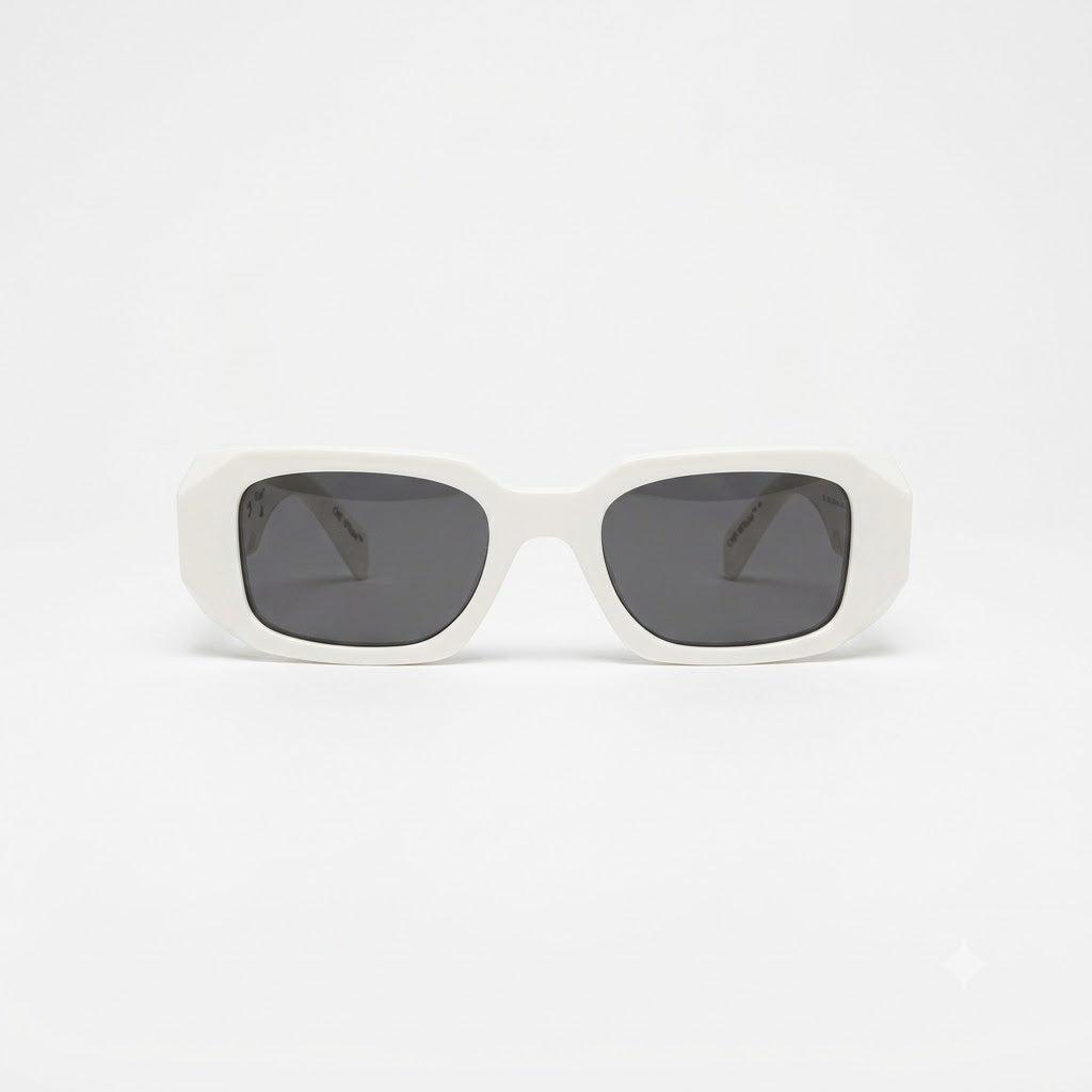 Prada White Acetate Square Sunglasses with Grey Lenses and Bold Designer Temple Details (SPR17W)