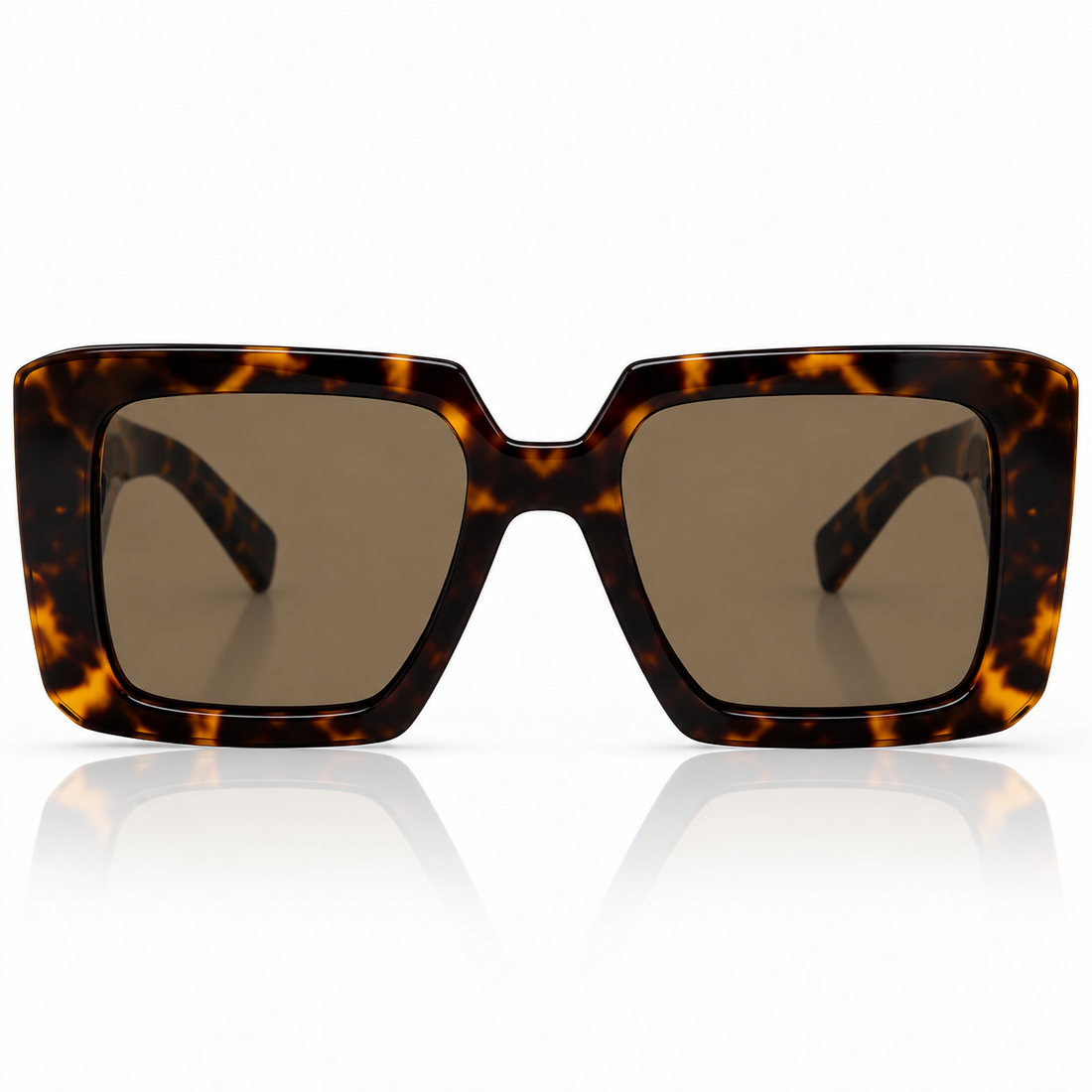 Prada Tortoiseshell Square Sunglasses with Brown Lenses and Green Temples (SPR23Y)