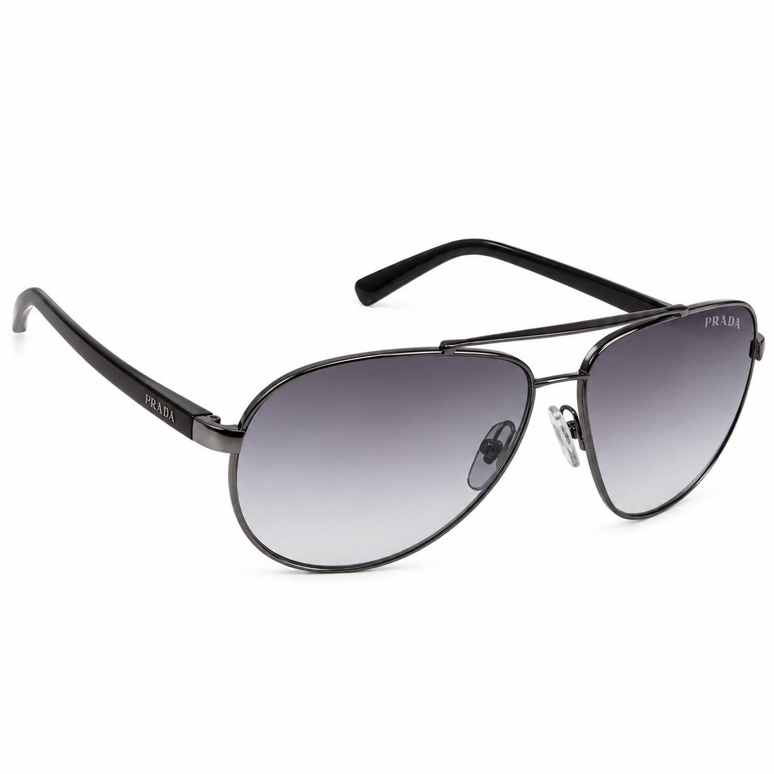 Prada Black Metal Aviator Sunglasses with Grey Gradient Lenses and Designer Temple Details (SPR54N)