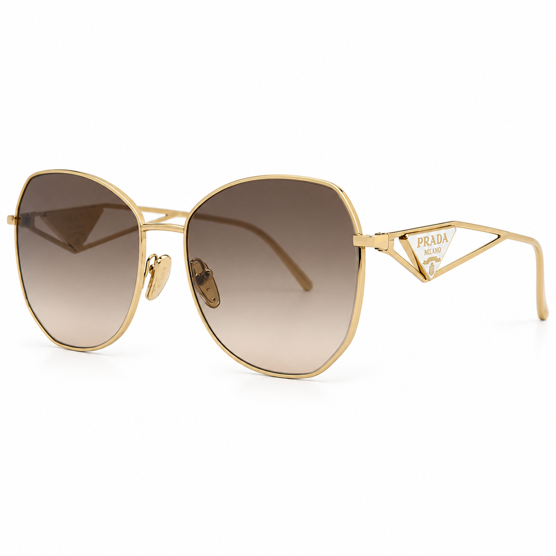 Prada Pale Gold Metal Geometric Sunglasses with Brown Lenses (SPR57Y)