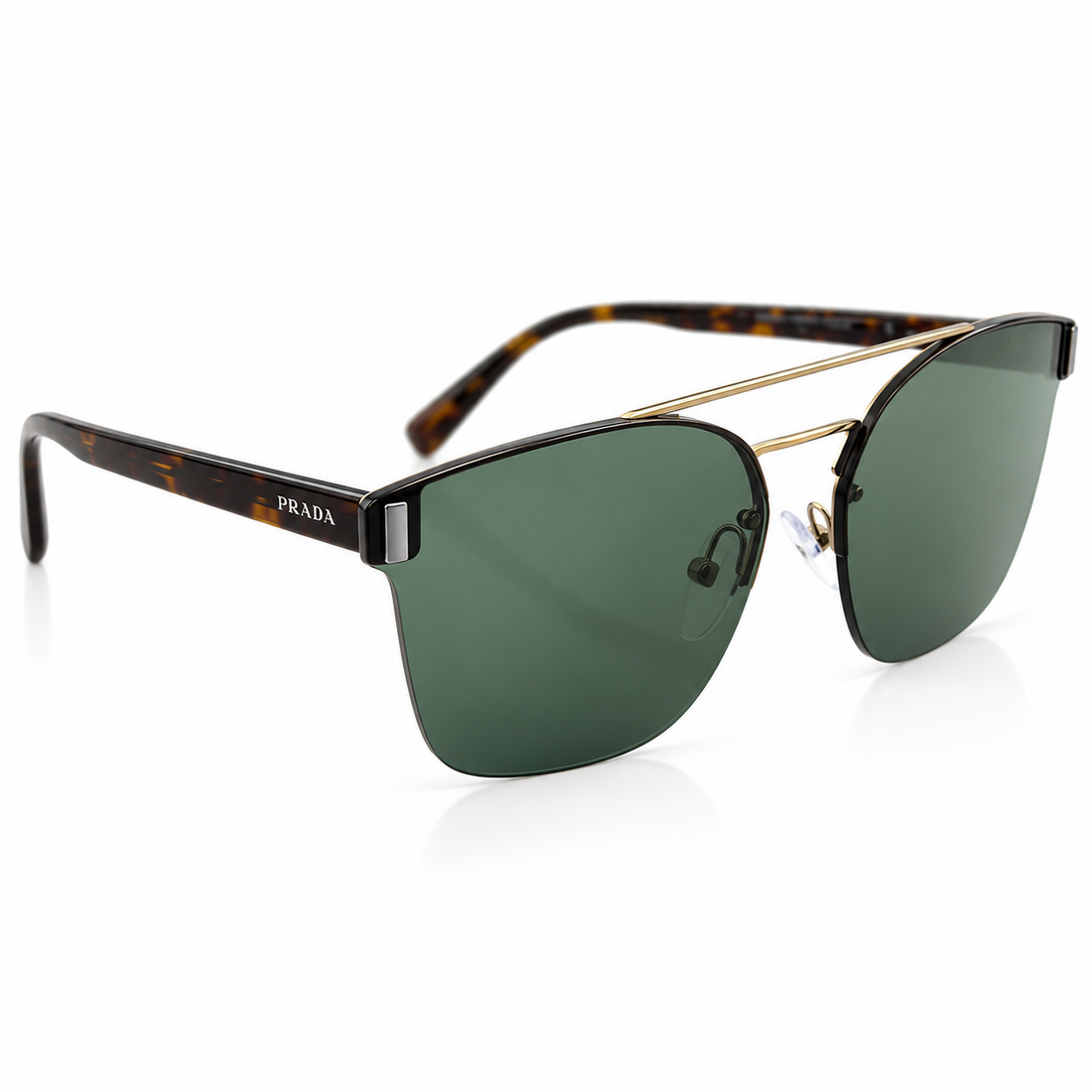 Prada Men's Rimless Sunglasses with Silver Metal Frame and Green Lenses (SPR67T)