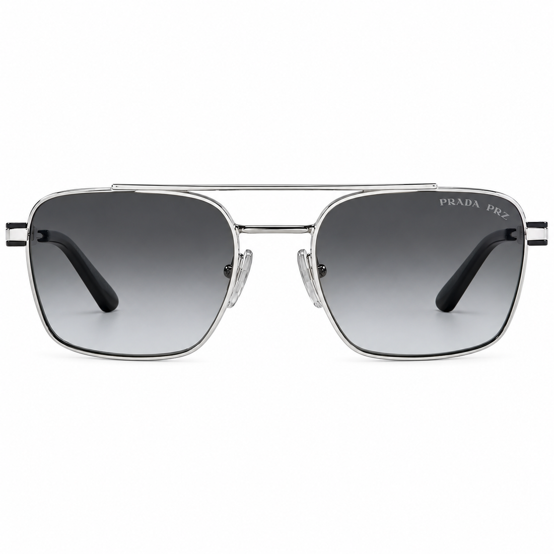 Prada Silver Metal Square Sunglasses with Black Temples and Gradient Lenses (SPR67Z)