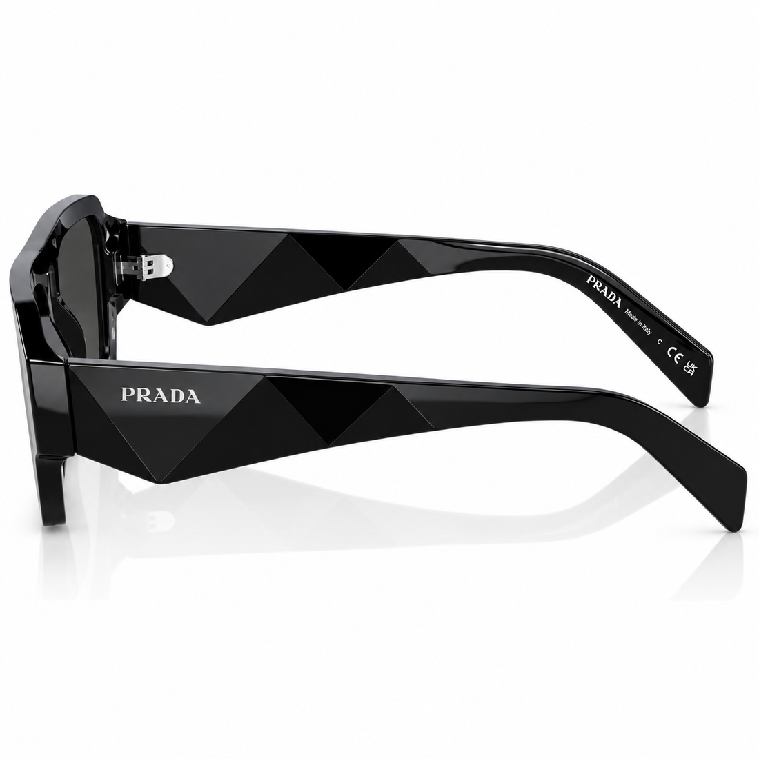 Prada Black Acetate Sunglasses with Dark Grey Lenses and Bold Square Frame (SPRA05)