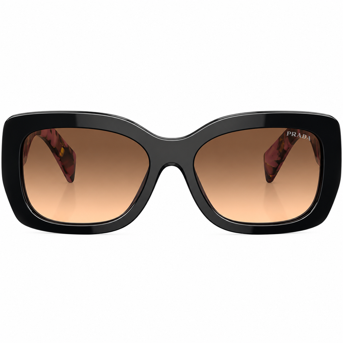 Prada Women's Black Square Sunglasses with Purple Pattern Temples (SPRA08)