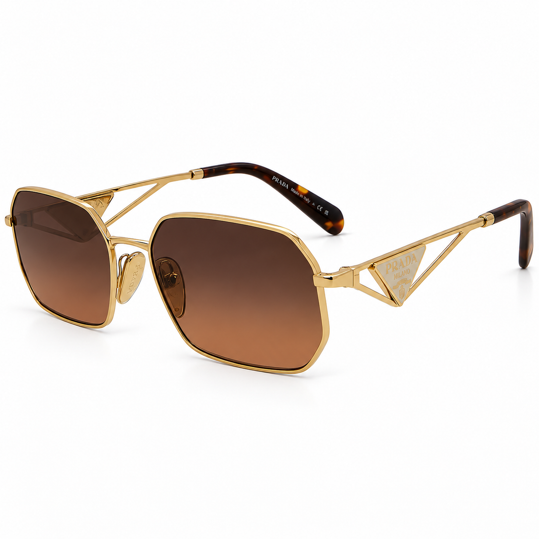 Prada Pale Gold Geometric Sunglasses with Brown Gradient Grey Lenses (SPRA51)