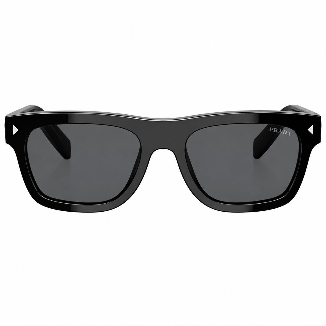 Prada Black Square Sunglasses with Grey CR-39 Lenses and Signature Metal Temple Detail (SPRB12)