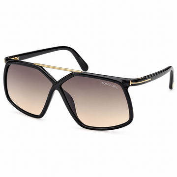 Tom Ford Shiny Black Acetate Square Sunglasses with Smoke Gradient Lenses (TF1038)
