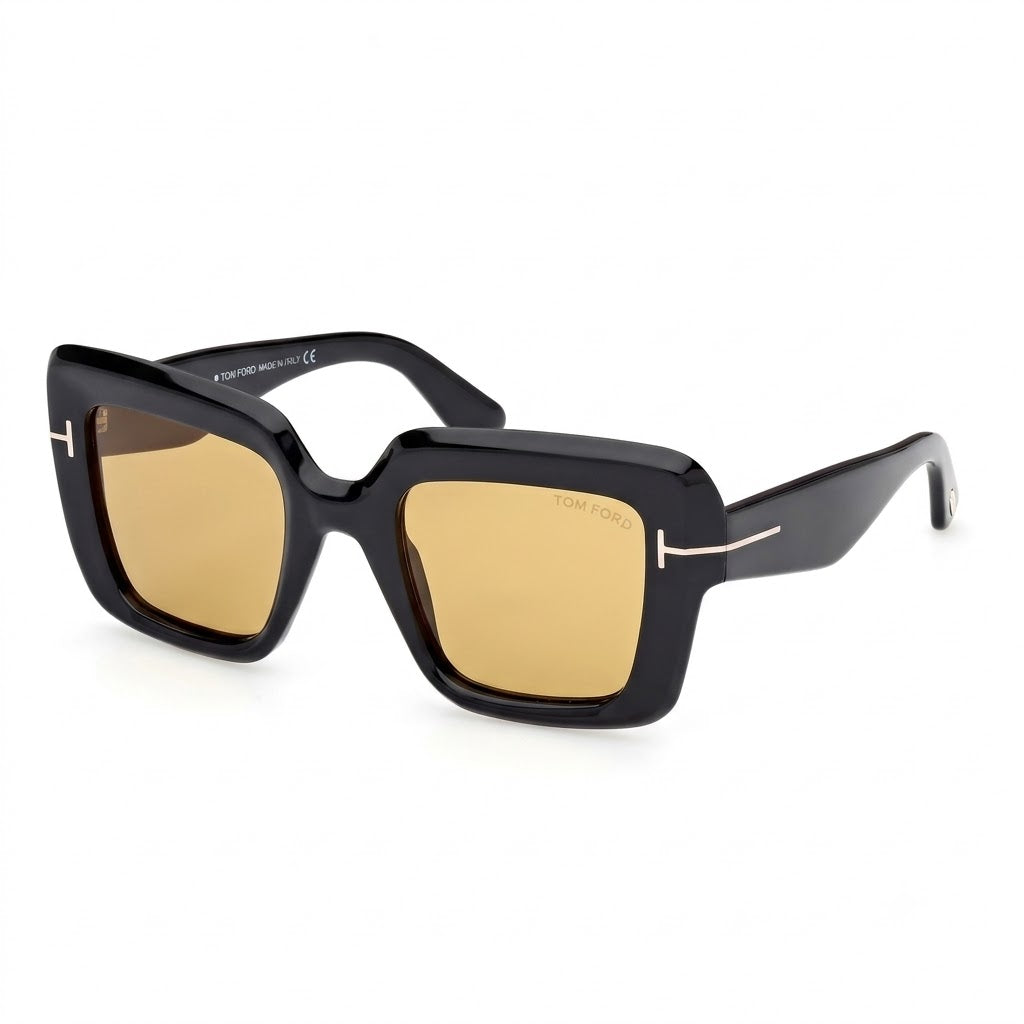 Tom Ford Shiny Black Square Luxury Sunglasses for Men with Yellow Lenses (TF1157)