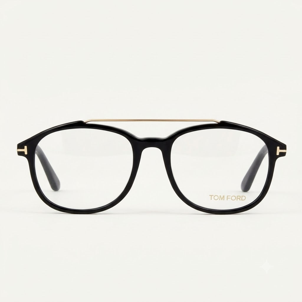 Tom Ford Aviator Eyeglasses Goggles | Shiny Black Acetate Frame with Clean Lenses (TF5454)
