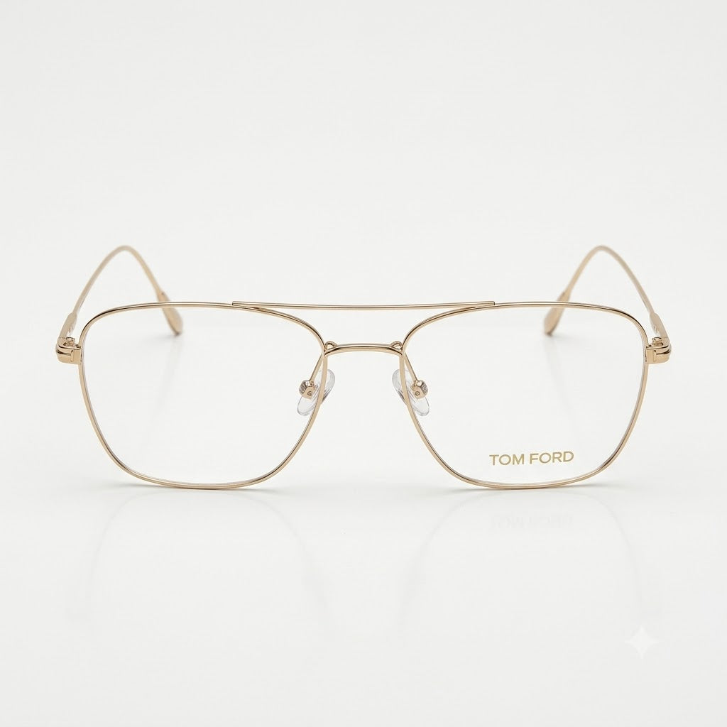 Tom Ford Square Aviator Eyeglasses | Rose Gold Supra Metal Frame with Clean Customizable Lenses (FT5604)