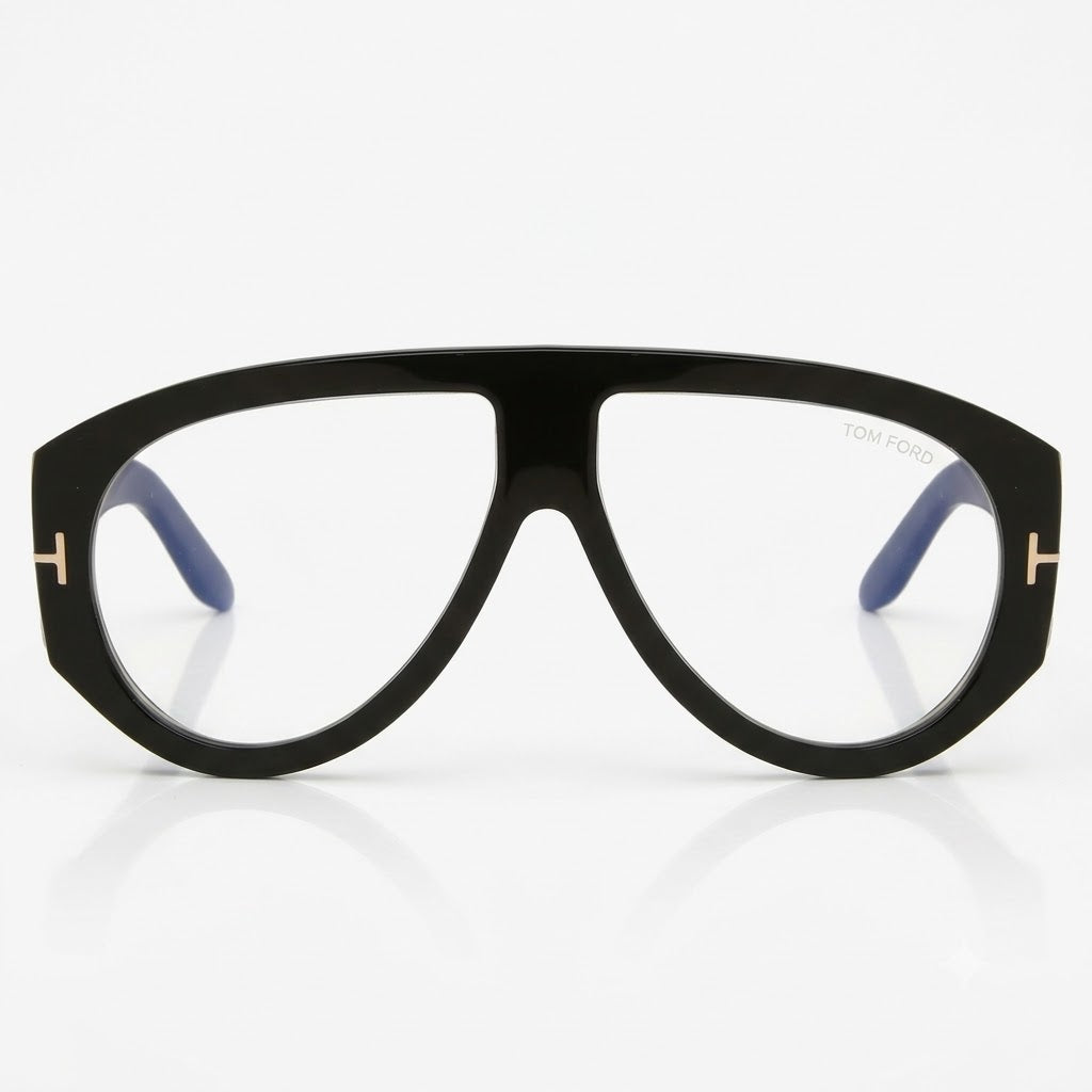 Tom Ford Oversized Aviator Eyeglasses | Shiny Black Acetate Optical Frame with Clean Customizable Lenses (TF5958-B)