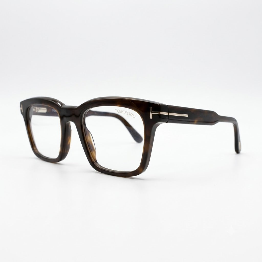 Tom Ford Square Optical Eyeglasses | Dark Havana Brown Acetate Frame with Clean Customizable Lenses (TF6122-B)
