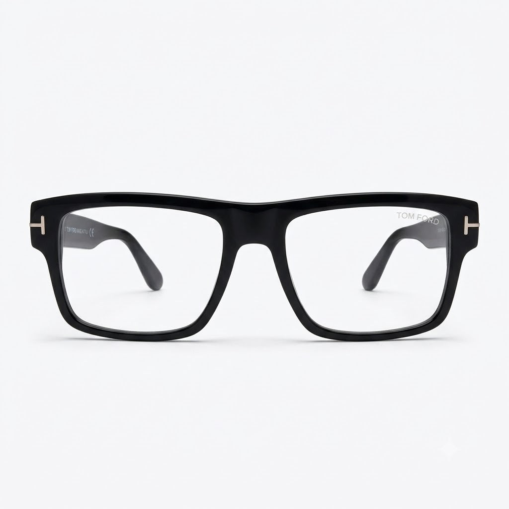 Tom Ford Square Optical Eyeglasses | Shiny Black Acetate Frame with Clean Customizable Lenses (TF6168-B)